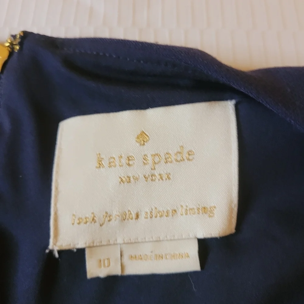 Kate Spade Look for The Silver Lining Navy Blue Fit and Flare Dress sz 10